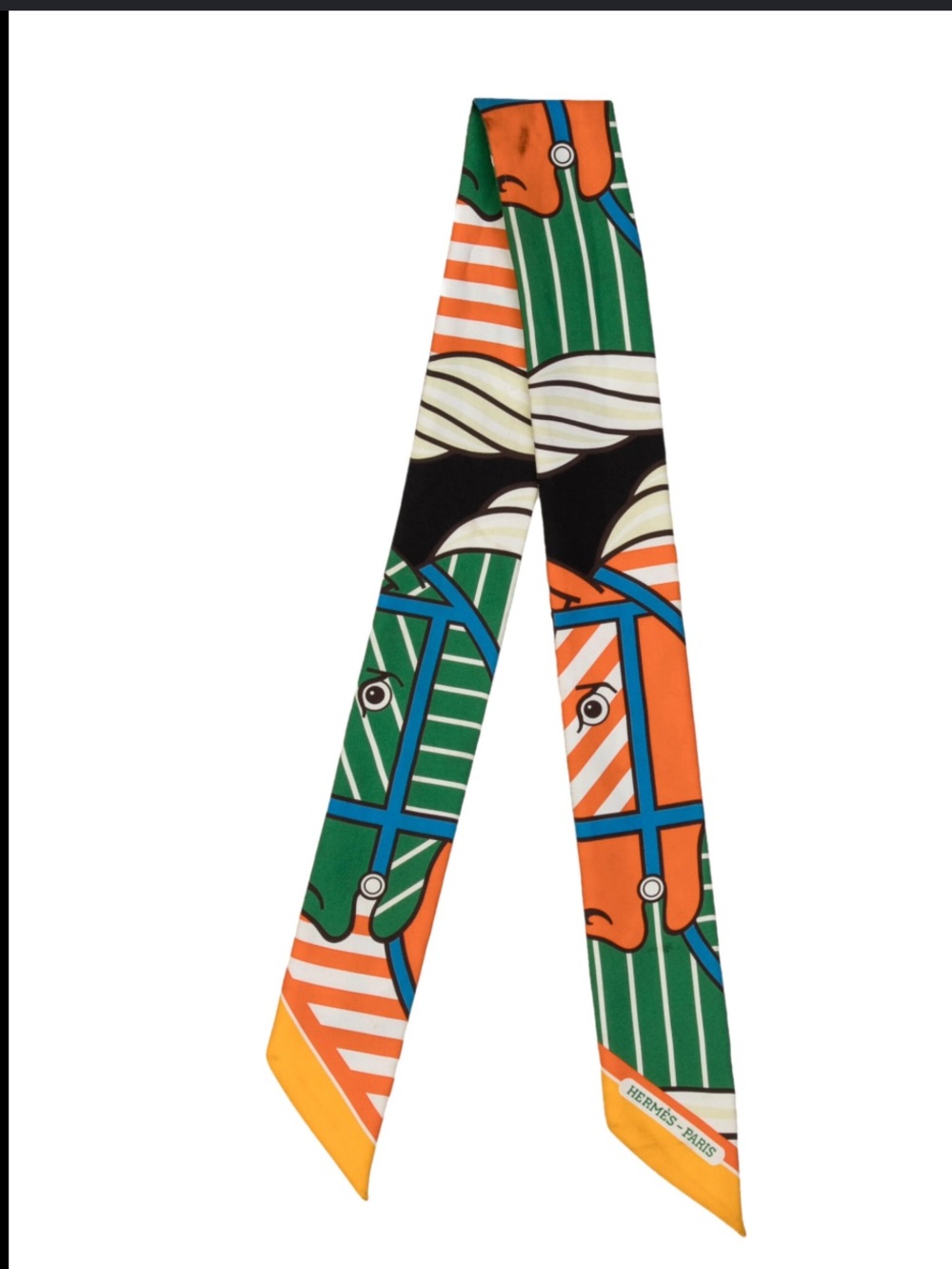 Hermes. Quadrige Bayadere Orange Green Twilly Scarf